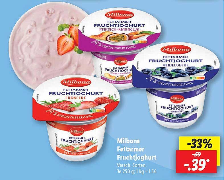 Milbona Fettarmer Fruchtjoghurt