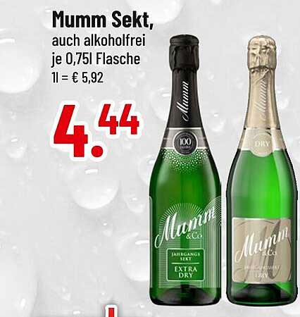 Mumm Sekt, auch alkoholfrei je 0,75l Flasche