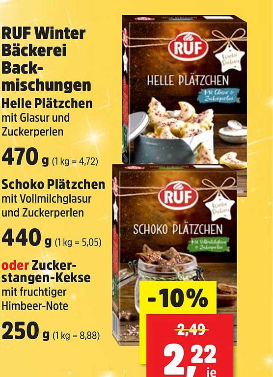 RUF Winter Bäckerei Backmischungen Helle Plätzchen  
RUF Schoko Plätzchen  
Zuckerstangen-Kekse