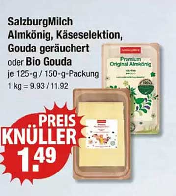 SalzburgMilch AlmKönig, Käseauswahl, Gouda geräuchert oder Bio Gouda