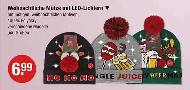 Weihnachtliche Mütze mit LED-Lichtern