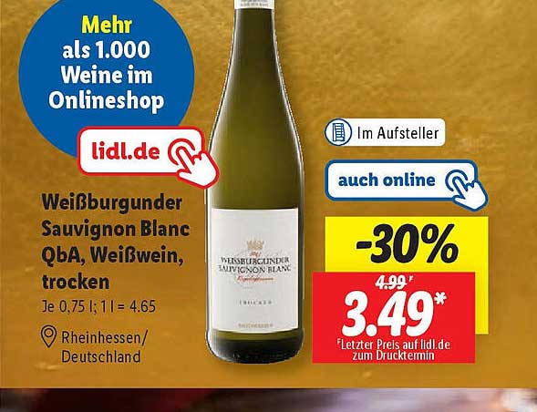 Weißburgunder Sauvignon Blanc QbA, Weißwein, trocken