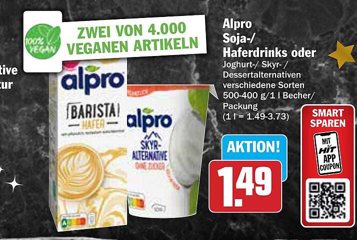 Alpro Soja-/Haferdrinks oder Joghurt-/Skyr-/Dessertalternativen