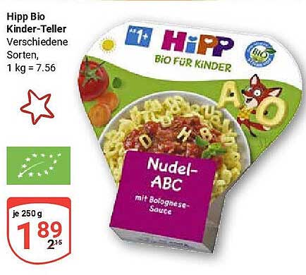 Hipp Bio Kinder-Teller Nudel-ABC mit Bolognese-Sauce