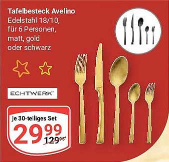 Tafelbesteck Avelino Edelstahl 18/10, für 6 Personen, matt, gold oder schwarz