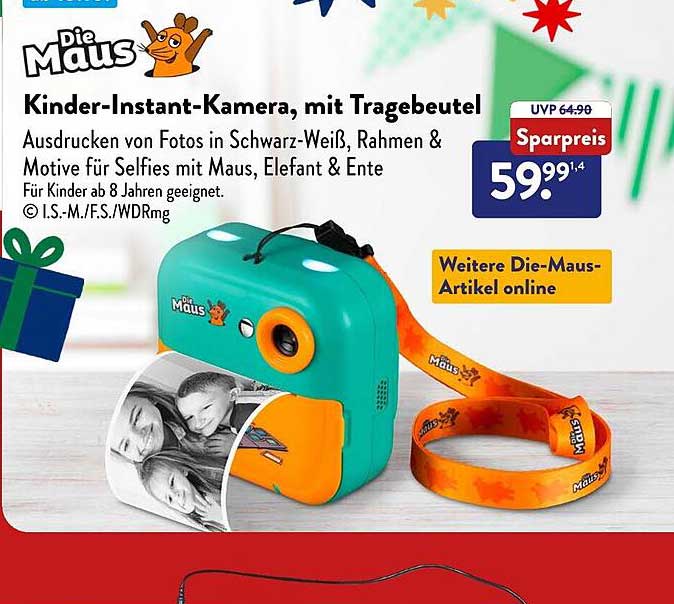 Die Maus Kinder-Instant-Kamera, mit Tragebeutel