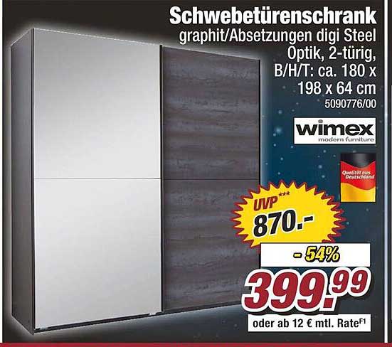 Schwebetüren-Schrank graphit/Absetzungen digi Steel Optik, 2-türig