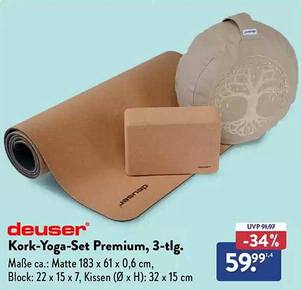 deuser Kork-Yoga-Set Premium, 3-tlg.