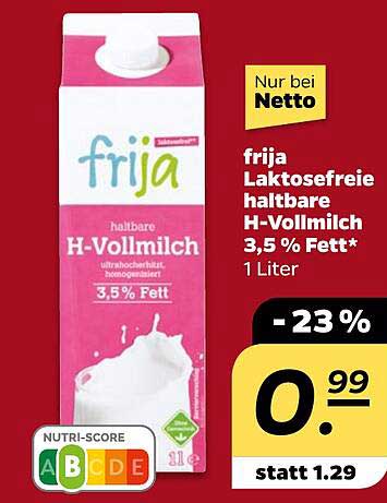 frija Laktosefreie halbfare H-Vollmilch 3,5 % Fett*