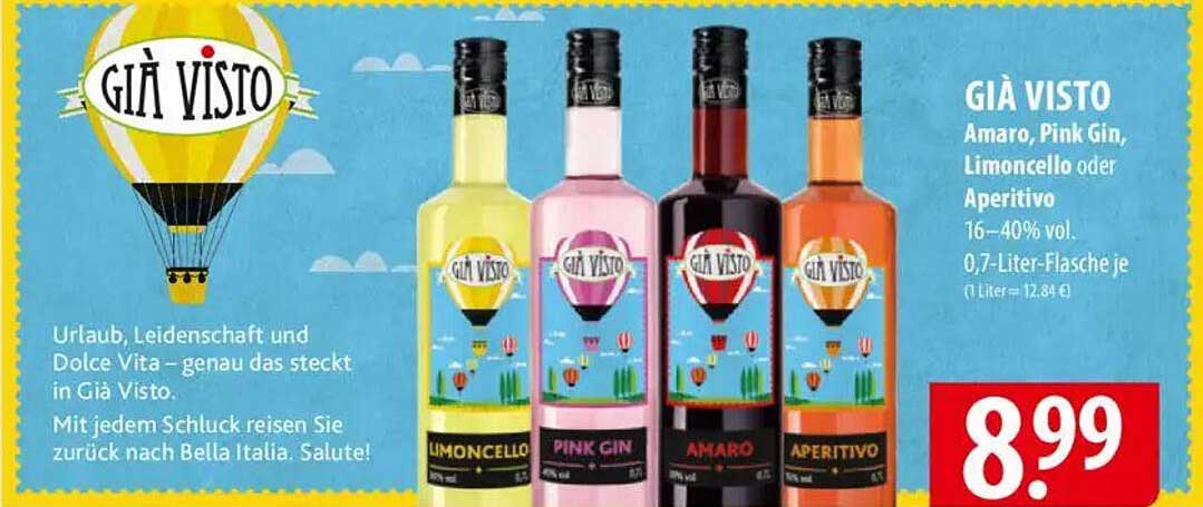 GIÀ VISTO Amaro, Pink Gin, Limoncello oder Aperitivo