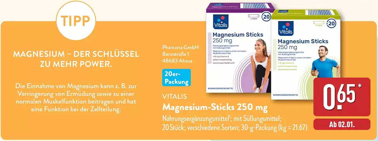 VITALIS Magnesium-Sticks 250 mg