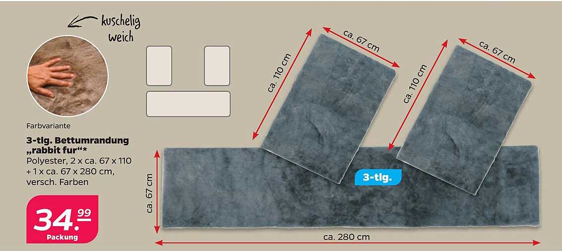 3-tlg. Bettumrandung „rabbit fur“