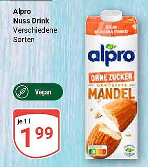 Alpro Nuss Drink ohne Zucker geröstete Mandel