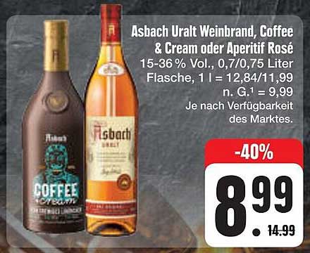 Asbach Uralt Weinbrand, Coffee & Cream oder Aperitif Rosé