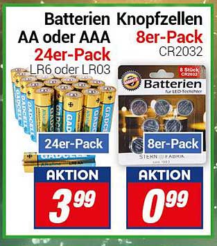 Batterien Knopfzellen AA oder AAA 24er-Pack