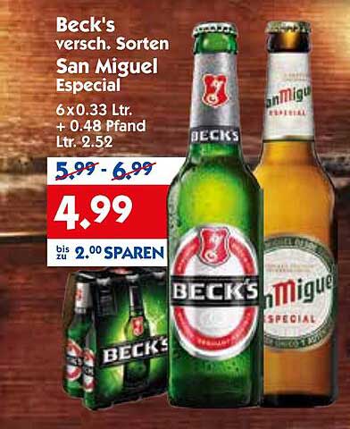 Beck's verschiedene Sorten San Miguel Especial