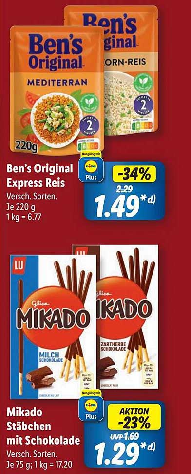 Ben's Original Express Reis  
Mikado Stäbchen mit Schokolade