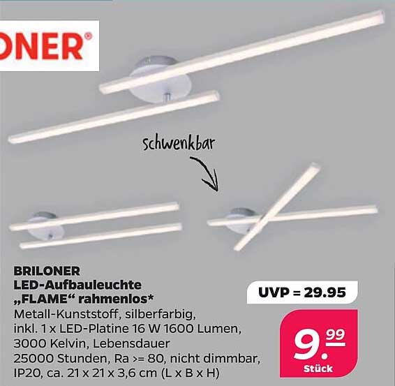 BRILONER LED-Aufbauleuchte „FLAME“ rahmenlos