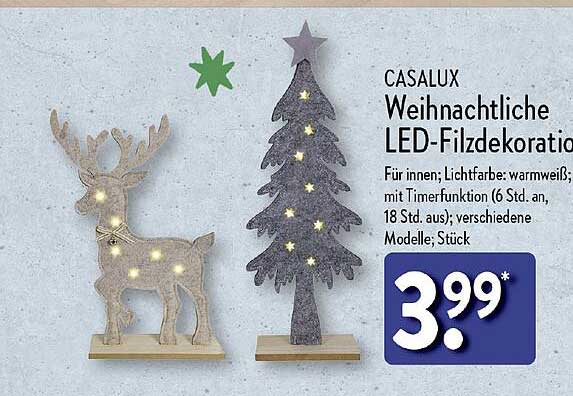 CASALUX Weihnachtsliche LED-Filzdekoration