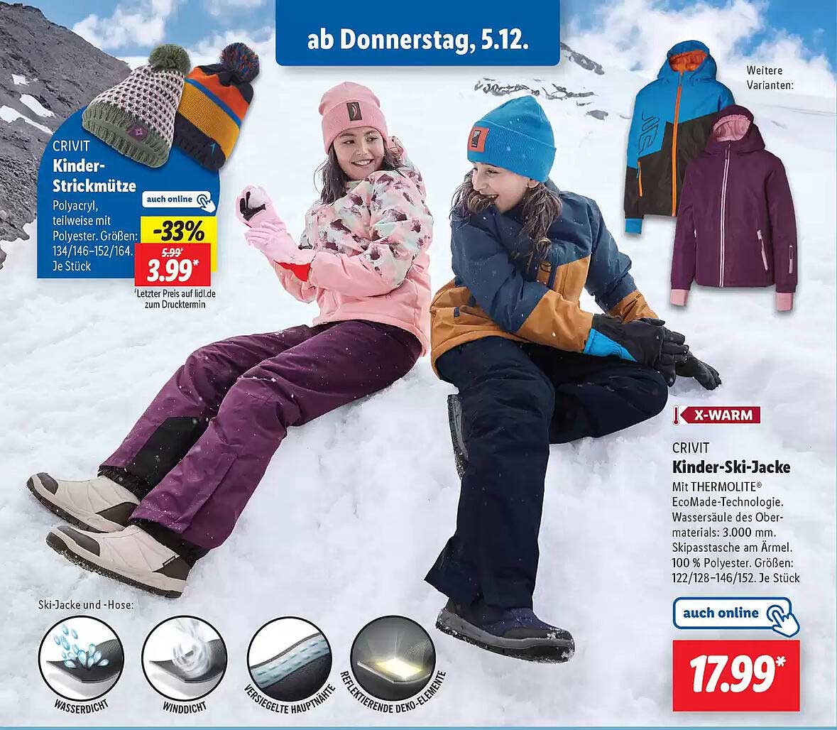 CRIVIT Kinder-Strickmütze  
CRIVIT Kinder-Ski-Jacke