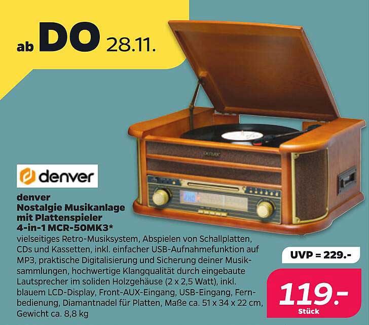 denver Nostalgie Musikanlage mit Plattenspieler 4-in-1 MCR-50MK3*