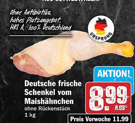 Deutsche frische Schenkel vom Maishähnchen