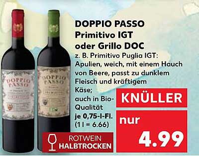 DOPPIO PASSO Primitivo IGT oder Grillo DOC