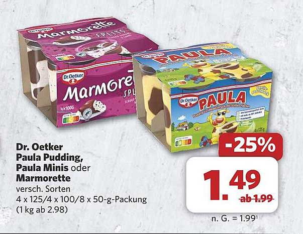 Dr. Oetker Paula Pudding, Paula Minis oder Marmorette