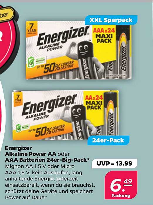 Energizer Alkaline Power AA oder AAA Batterien 24er-Big-Pack