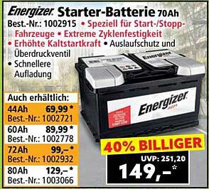 Energizer Starter-Batterie 70Ah