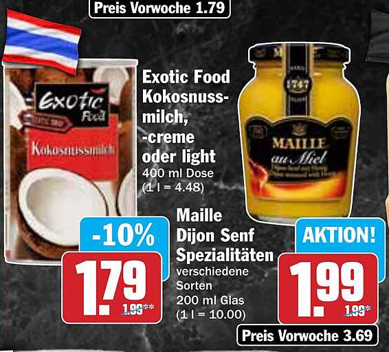 Exotic Food Kokosnussmilch, -creme oder light  
Maille Dijon Senf Spezialitäten