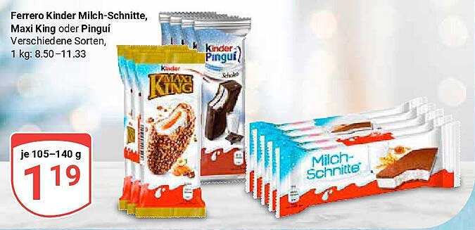 Ferrero Kinder Milch-Schnitte, Maxi King oder Pinguí