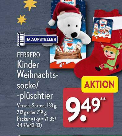 FERRERO Kinder Weihnachtssocke/-plüschtier