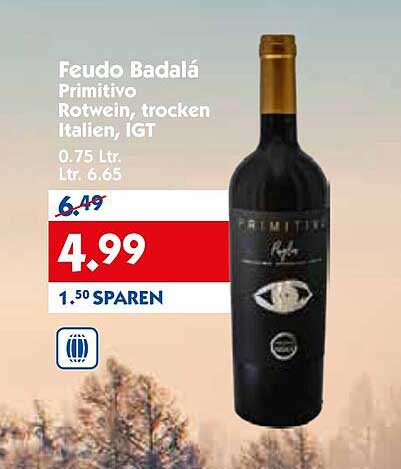 Feudo Badalá Primitivo Rotwein, trocken Italien, IGT