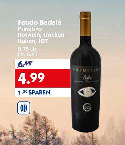 Feudo Badalá Primitivo Rotwein, trocken Italien, IGT