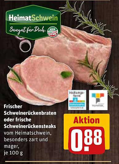 Frischer Schweinerückenbraten oder frische Schweinerückensteaks