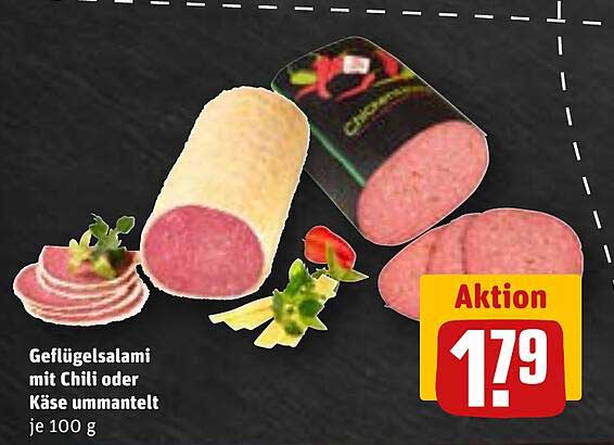 Geflügelsalami mit Chili oder Käse ummantelt