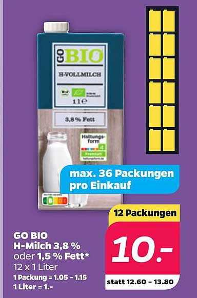 GO BIO H-Milch 3,8 % oder 1,5 % Fett*