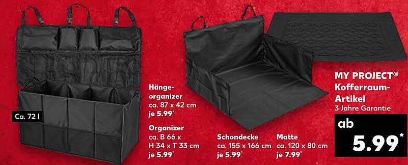 Hänge-Organizer  
Organizer  
Schondecke  
Matte  
MY PROJECT® Kofferraum-Artikel  