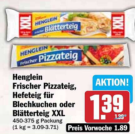 Henglein Frischer Pizzateig, Hefeteig für Blechkuchen oder Blätterteig XXL