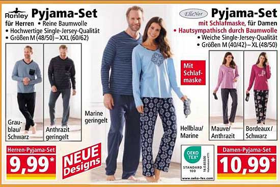 Herren-Pyjama-Set  
Damen-Pyjama-Set mit Schlafmaske