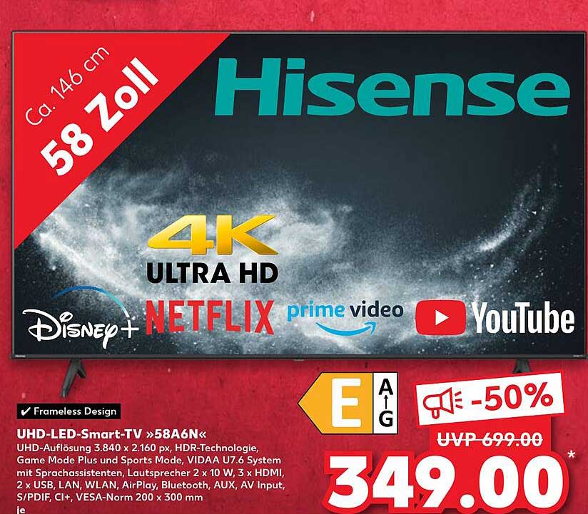 Hisense UHD-LED-Smart-TV »58A6N«