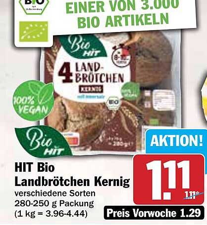 HIT Bio Landbrötchen Kernig