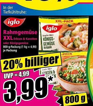 Iglo Rahmgemüse XXL Erbsen & Karotten oder Königsgemüse