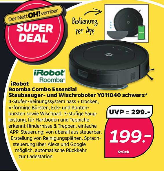 iRobot Roomba Combo Essential Staubsauger- und Wischroboter Y011040 schwarz*