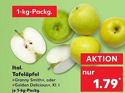 Ital. Tafeläpfel »Granny Smith« oder »Golden Delicious«, Kl. I je 1-kg-Pack.