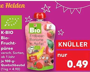 K-BIO Bio-Frucht-Püree Erdbeer-Banane in Apfel