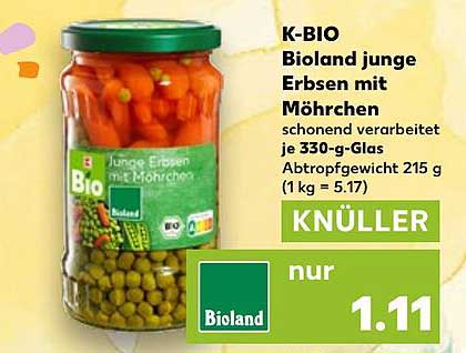 K-BIO Bioland junge Erbsen mit Möhrchen