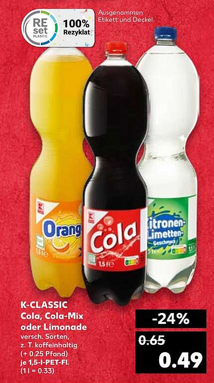 K-CLASSIC Cola, Cola-Mix oder Limonade