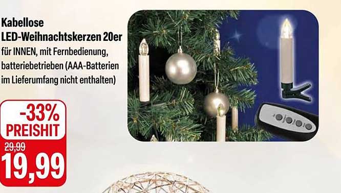 Kabellose LED-Weihnachtskerzen 20er